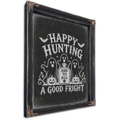 Happy Haunting Sign Halloween wall art, Ebony frame