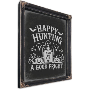 Happy Haunting Sign Halloween wall art, Ebony frame