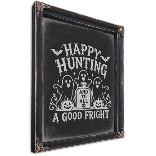 Happy Haunting Sign Halloween wall art, Ebony frame