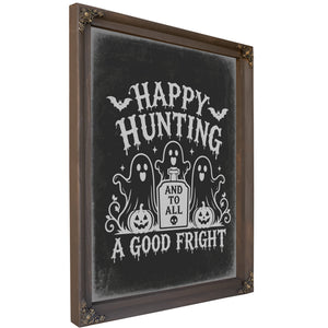 Happy Haunting Sign Halloween wall art, Bourbon frame