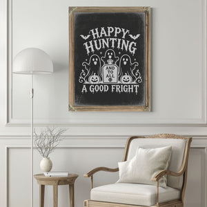 Happy Haunting Sign Halloween wall art in a styled room