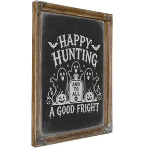 Happy Haunting Sign Halloween wall art, Verdigris frame