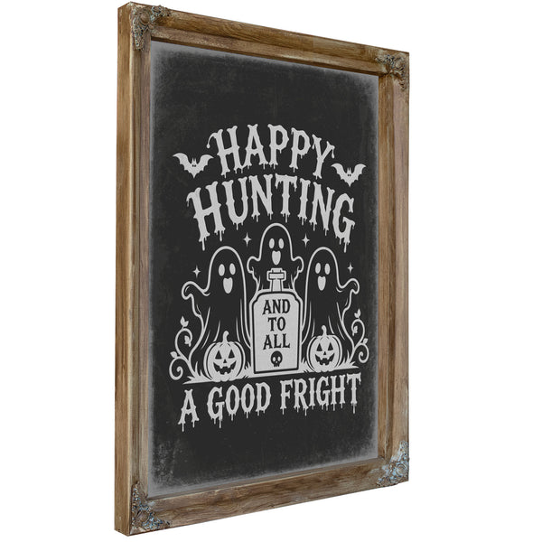 Happy Haunting Sign Halloween wall art, Verdigris frame
