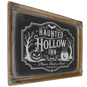 Haunted Hollow Inn Sign Halloween wall art, Verdigris frame