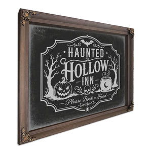 Haunted Hollow Inn Sign Halloween wall art, Bourbon frame