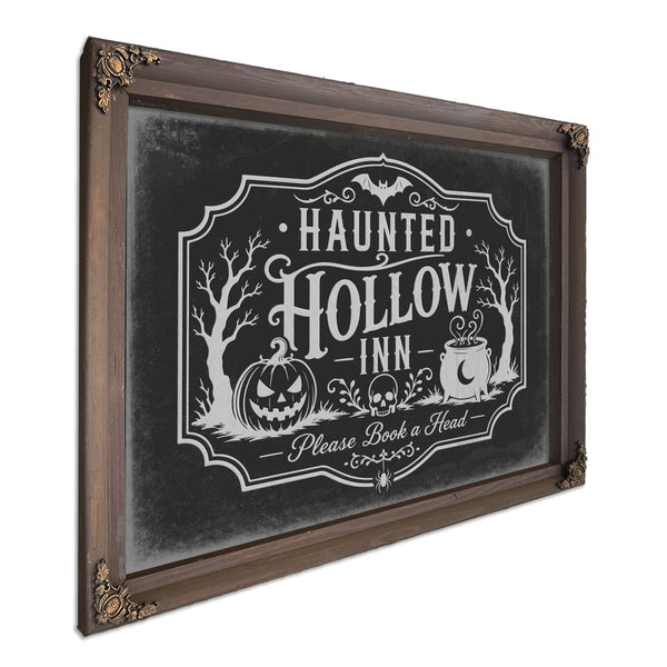 Haunted Hollow Inn Sign Halloween wall art, Bourbon frame