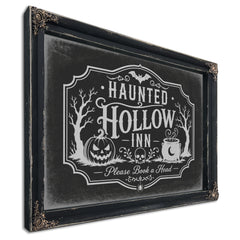 Haunted Hollow Inn Sign Halloween wall art, Ebony frame