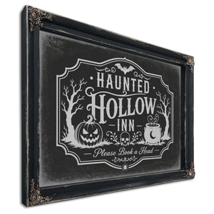 Haunted Hollow Inn Sign Halloween wall art, Ebony frame
