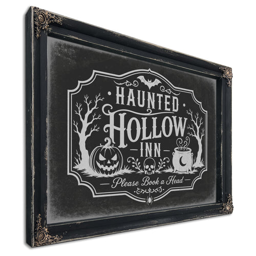 Haunted Hollow Inn Sign Halloween wall art, Ebony frame