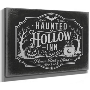 Haunted Hollow Inn Sign Halloween wall art, stretched canvas
