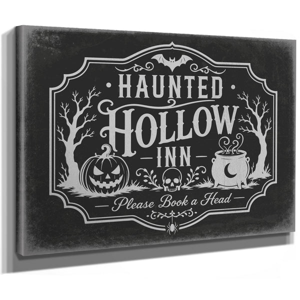 Haunted Hollow Inn Sign Halloween wall art, stretched canvas