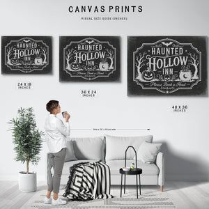 Haunted Hollow Inn Sign Halloween wall art in a styled room