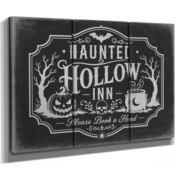 Haunted Hollow Inn Sign Halloween wall art in a styled room