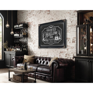 Haunted Hollow Inn Sign Halloween wall art in a styled room