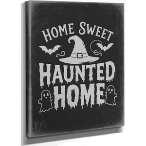 Haunted Home Sign Halloween wall art, stretched canvas
