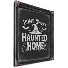 Haunted Home Sign Halloween wall art, Ebony frame