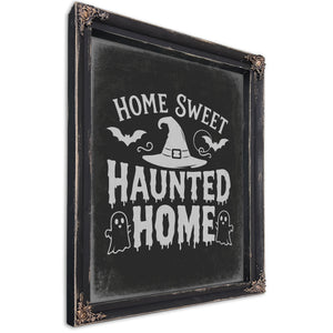 Haunted Home Sign Halloween wall art, Ebony frame