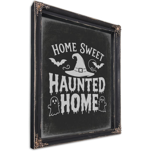 Haunted Home Sign Halloween wall art, Ebony frame