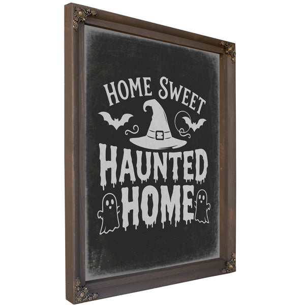 Haunted Home Sign Halloween wall art, Bourbon frame
