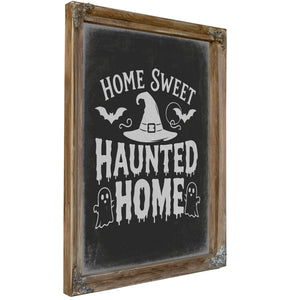 Haunted Home Sign Halloween wall art, Verdigris frame