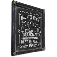 Haunted House Sign Halloween wall art, Ebony frame