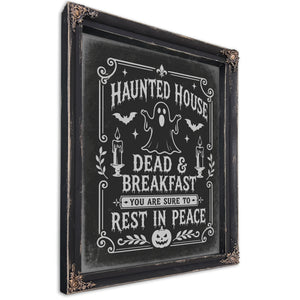 Haunted House Sign Halloween wall art, Ebony frame