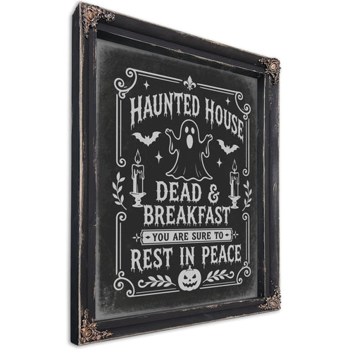 Haunted House Sign Halloween wall art, Ebony frame