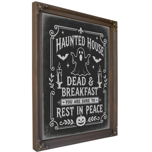 Haunted House Sign Halloween wall art, Bourbon frame