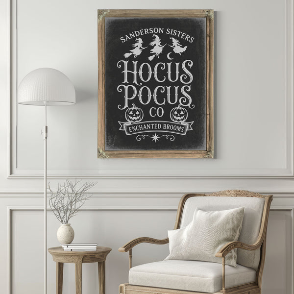 Hocus Pocus Sign Halloween wall art in a styled room