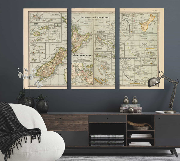 Framed Islands Of The Pacific Ocean Vintage Map - Ornate Embellishment Frame with Print