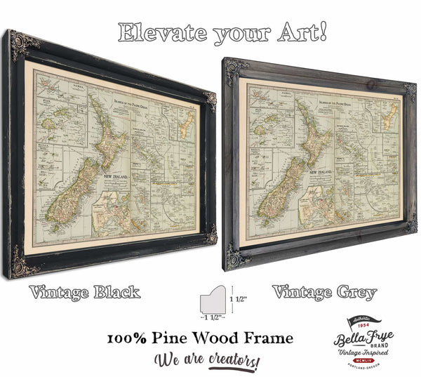 Framed Islands Of The Pacific Ocean Vintage Map - Ornate Embellishment Frame with Print