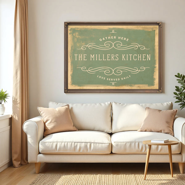 Personalized Kitchen Sign, Gather Here / Love Served Daily, image 5
