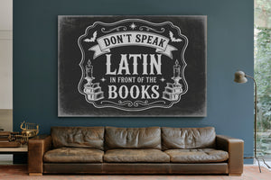 Latin Spell Books Sign Halloween wall art in a styled room