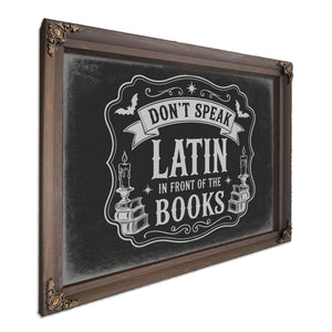 Latin Spell Books Sign Halloween wall art, Bourbon frame