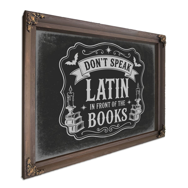 Latin Spell Books Sign Halloween wall art, Bourbon frame