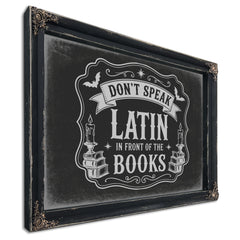 Latin Spell Books Sign Halloween wall art, Ebony frame