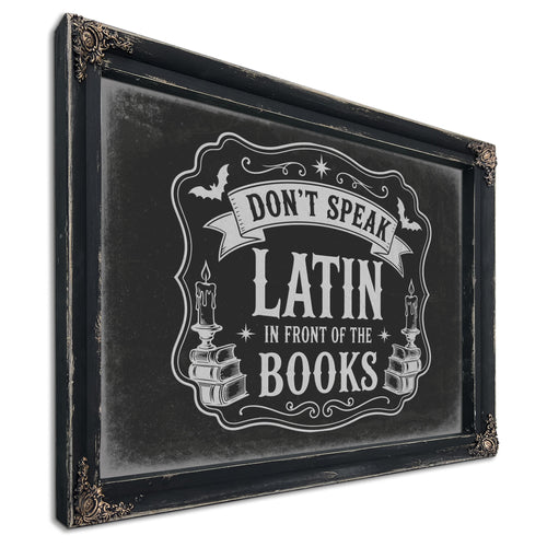 Latin Spell Books Sign Halloween wall art, Ebony frame