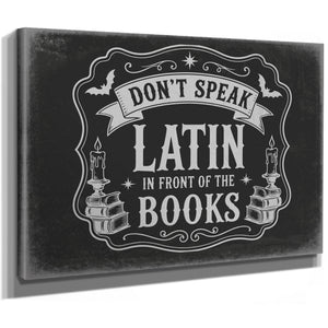 Latin Spell Books Sign Halloween wall art, stretched canvas
