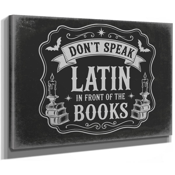 Latin Spell Books Sign Halloween wall art, stretched canvas