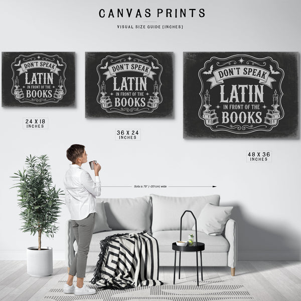 Latin Spell Books Sign Halloween wall art in a styled room