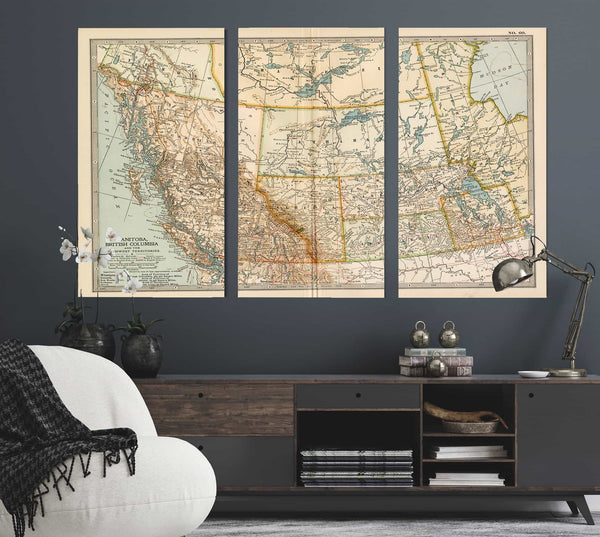 Framed Manitoba British Columbia And The Northwest Territories Vintage Map - Ornate Embellishment Frame with Print