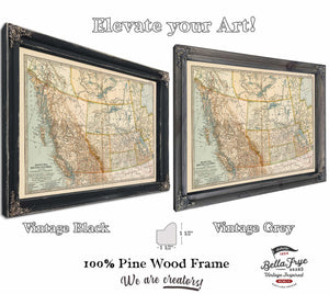 Framed Manitoba British Columbia And The Northwest Territories Vintage Map - Ornate Embellishment Frame with Print