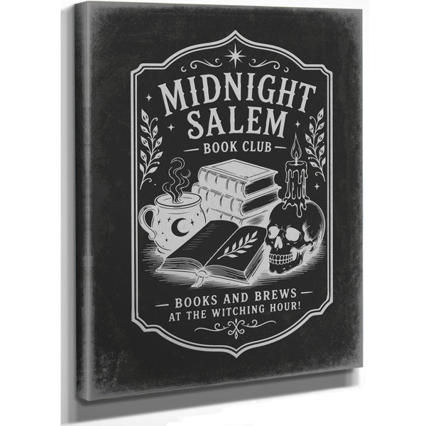 Midnight in Salem Sign Halloween wall art, stretched canvas