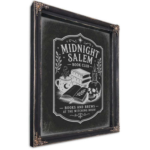 Midnight in Salem Sign Halloween wall art, Ebony frame