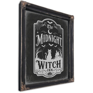 Midnight Witch Sign Halloween wall art, Ebony frame