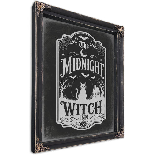 Midnight Witch Sign Halloween wall art, Ebony frame