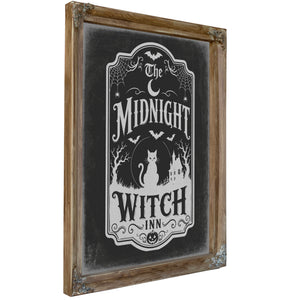 Midnight Witch Sign Halloween wall art, Verdigris frame