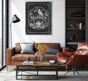 Moonbrew Co Sign Halloween wall art in a styled room