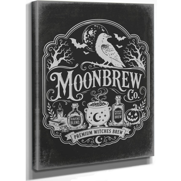Moonbrew Co Sign Halloween wall art, stretched canvas