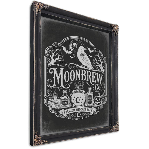 Moonbrew Co Sign Halloween wall art, Ebony frame